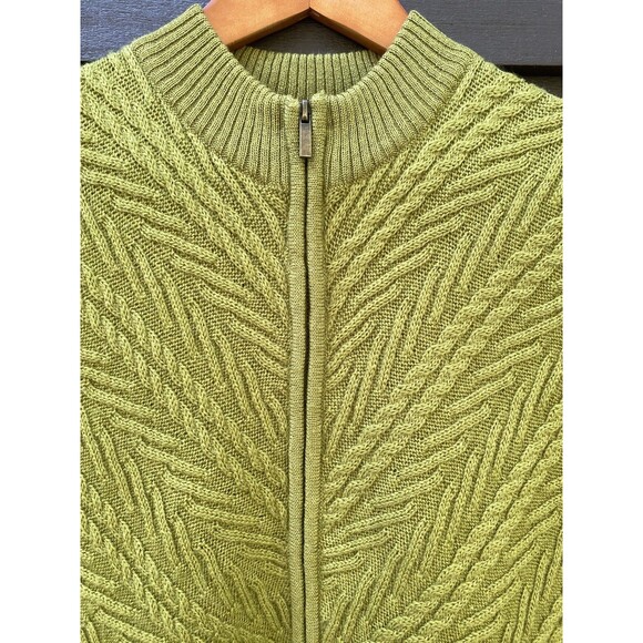 Coldwater Creek Boiled Wool Zip Sweater Vest M Green Chevron Textured VTG Style - Picture 7 of 14